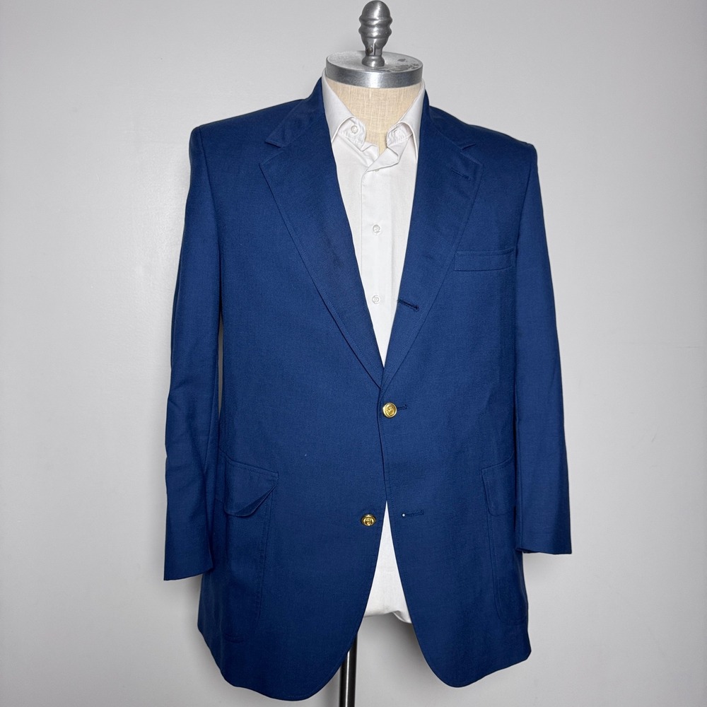 Vintage Brooks Brothers Blazer Mens 42L Navy Blue Wool 2-Button Gold Buttons USA